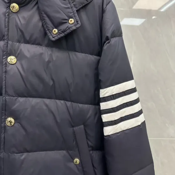 Thom Browne Down Jacket Gray with Four-Bar Stripe Sleeve and Hood - 17