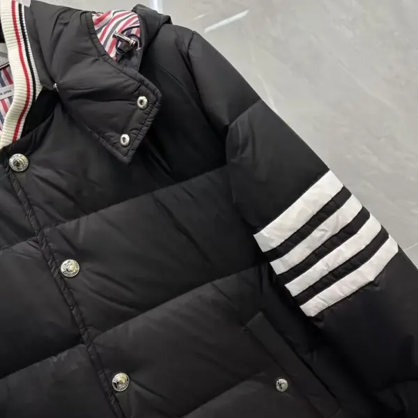 Thom Browne Down Jacket Gray with Four-Bar Stripe Sleeve and Hood - 24