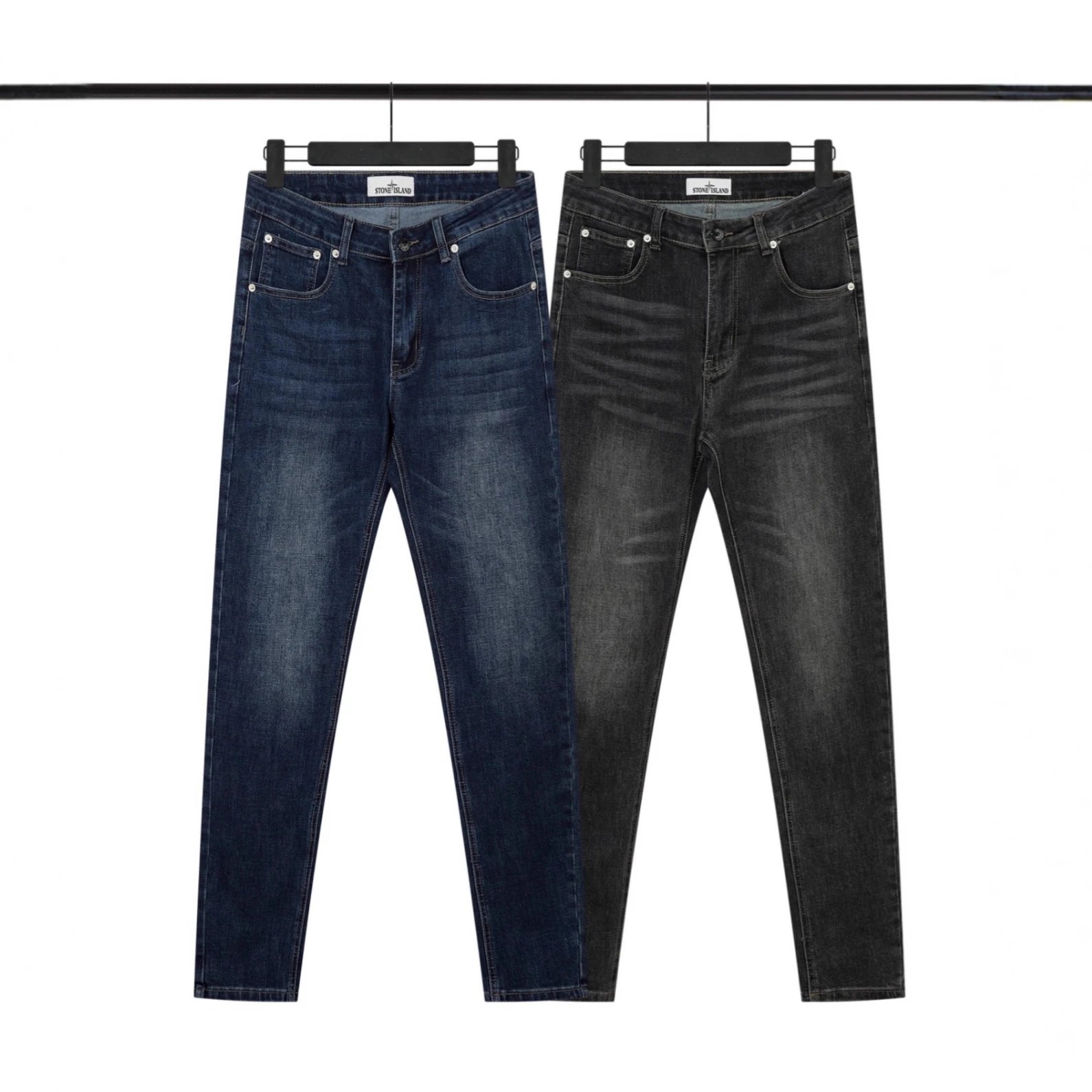 Compass Badge Water-Washed Slim Jeans