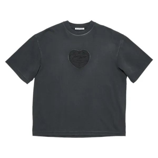Acne Studios Heart Embroidered T-Shirt Charcoal Gray T-Shirt - 1