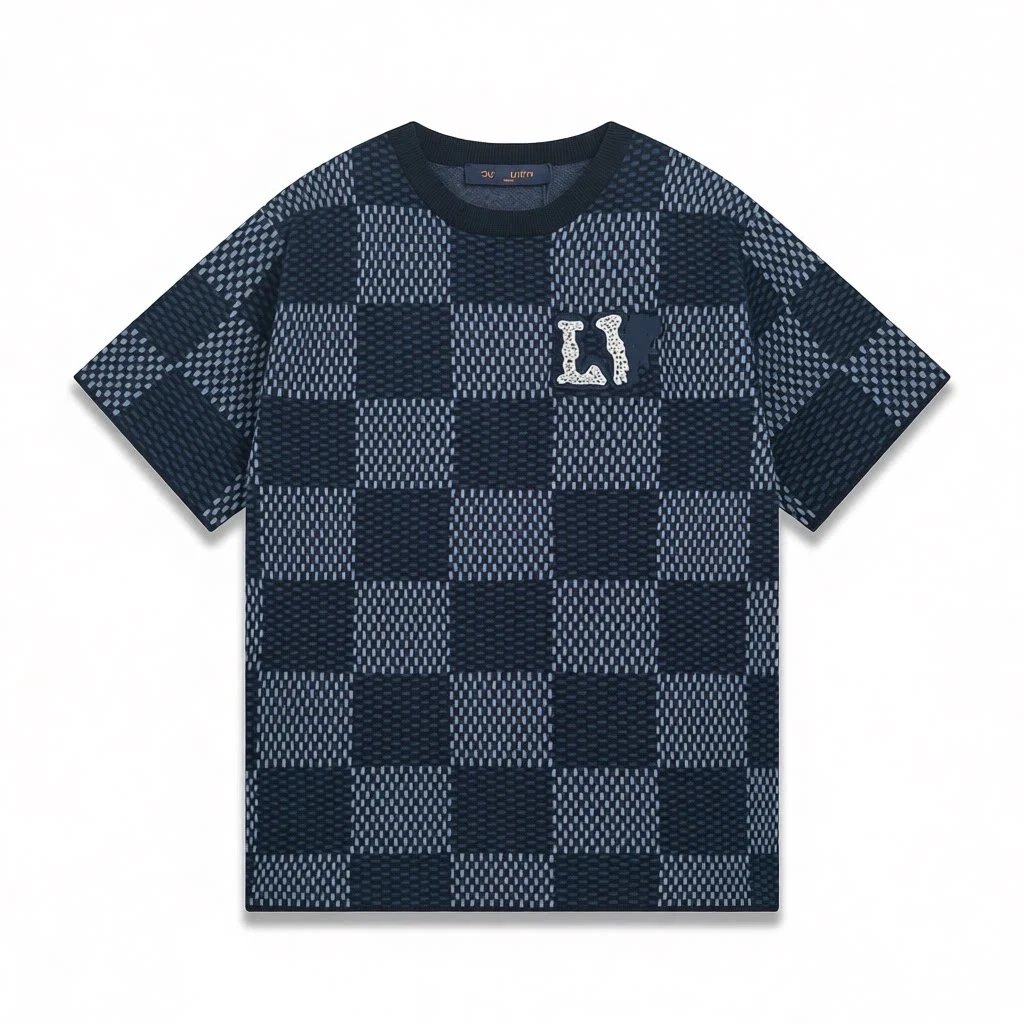 Checkerboard Letter Knit T-Shirt photo 6