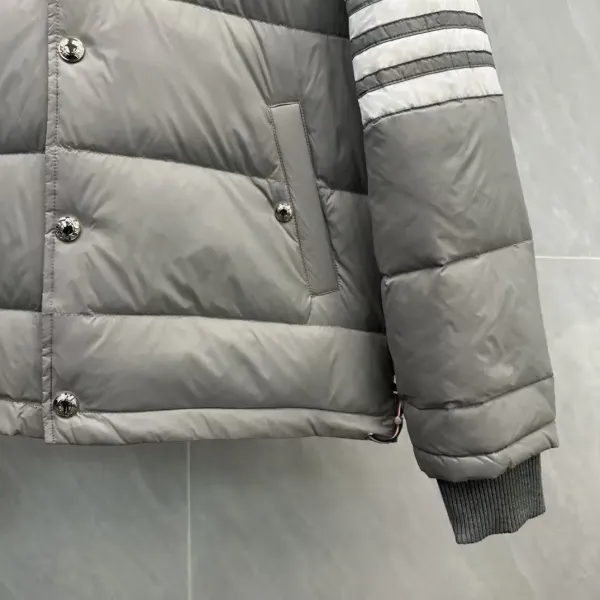 Thom Browne Down Jacket Gray with Four-Bar Stripe Sleeve and Hood - 9