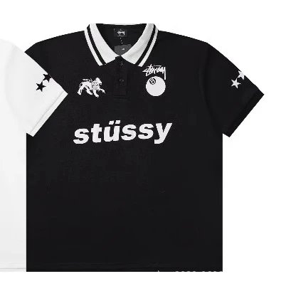 Stussy World Tour White Black Contrast Polo Shirt