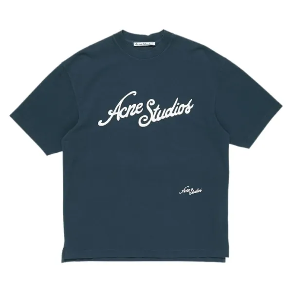 Acne Studios Script Logo Navy T-Shirt - 1