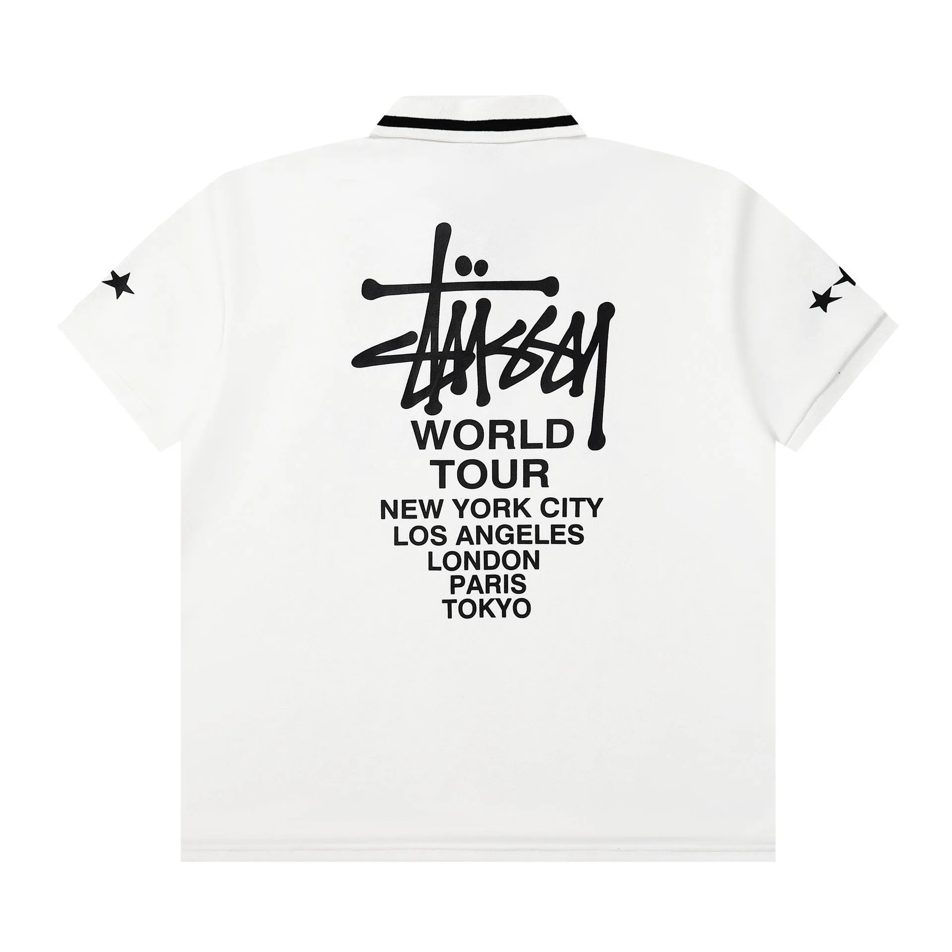 Stussy World Tour White Black Contrast Polo Shirt
