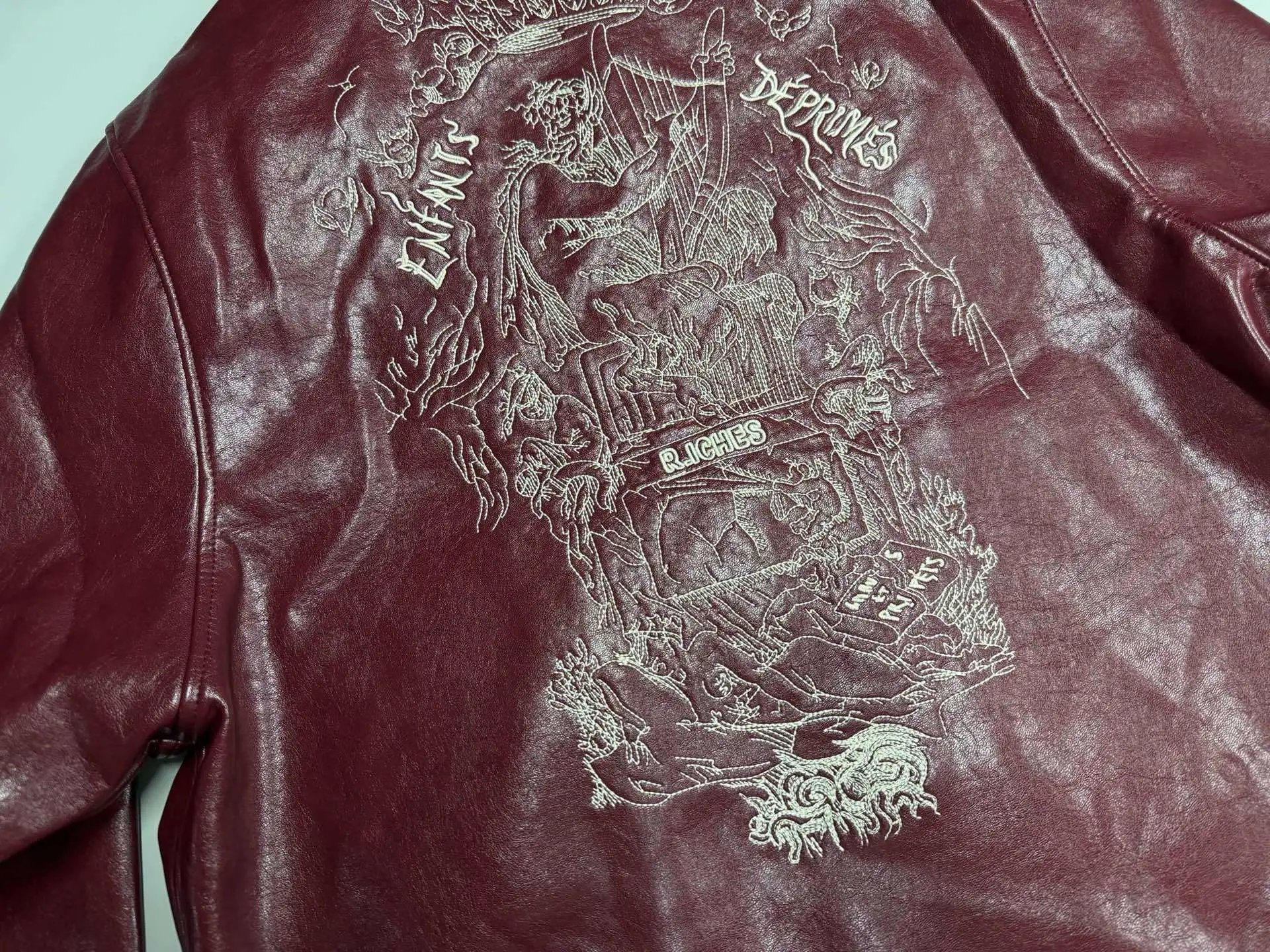 Embroidered Cropped Leather Jacket photo 7