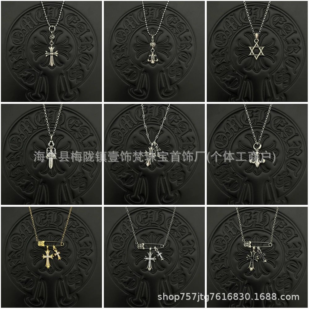 Sterling Silver Cross Pendant Necklace Gold Silver Black Gothic Style