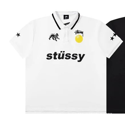 Stussy World Tour White Black Contrast Polo Shirt