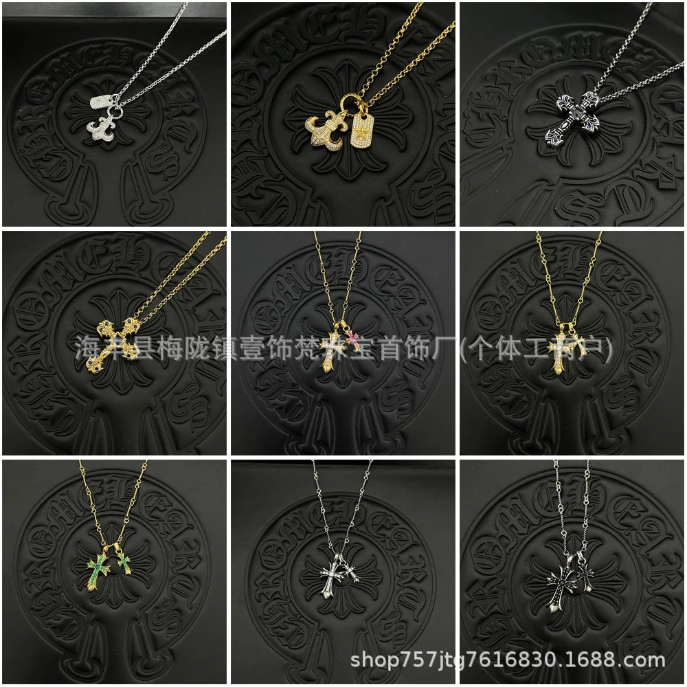 Sterling Silver Cross Pendant Necklace Gold Silver Black Gothic Style