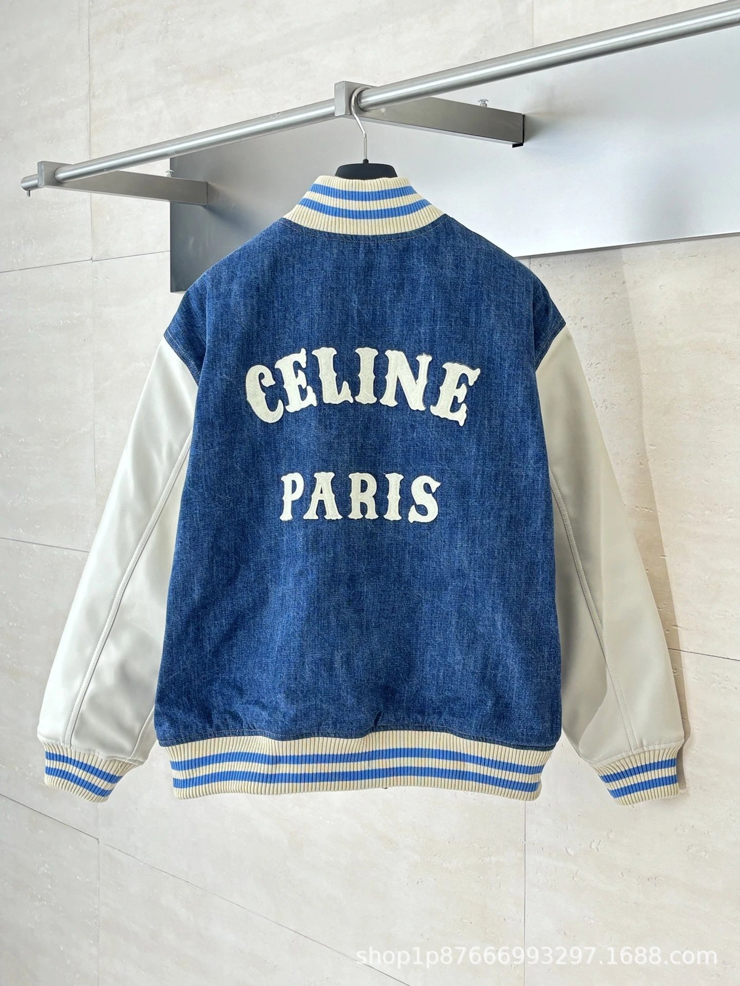 Washed Denim Patchwork Baseball Jacket photo 6