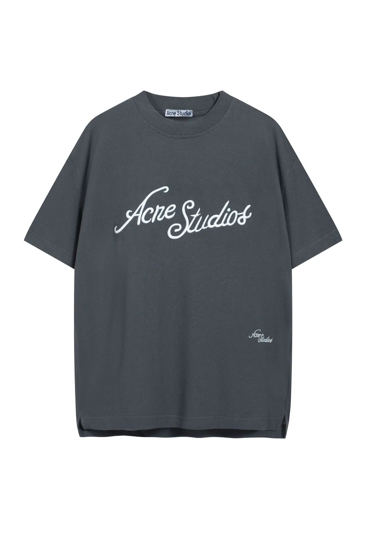 3D Embroidered Short-Sleeve Gray-Blue