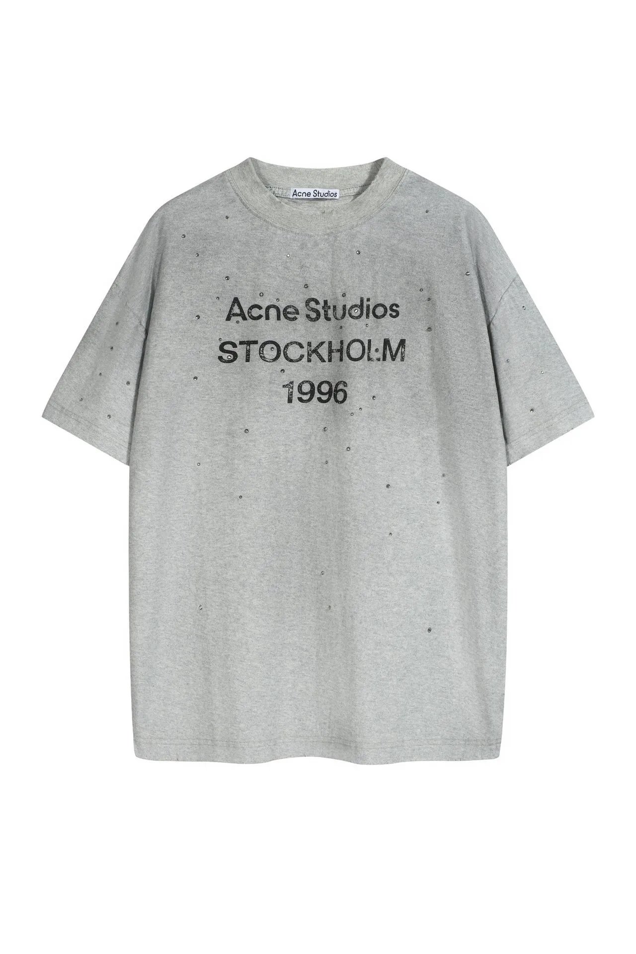 Rhinestone Dirty Gray Short-Sleeve