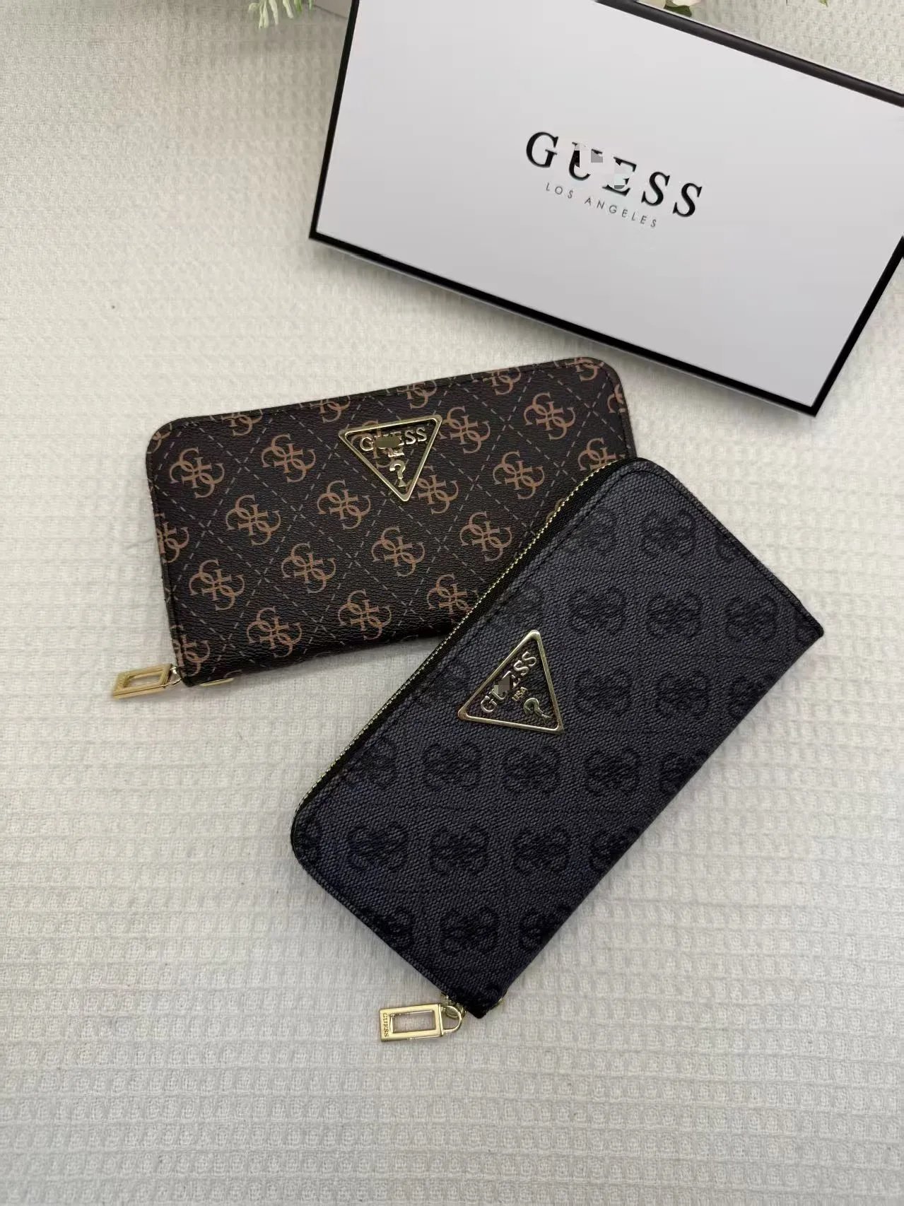 Design Guess Monogram Print Brown Long Wallet with Triangle Logo Long Wallet - 3