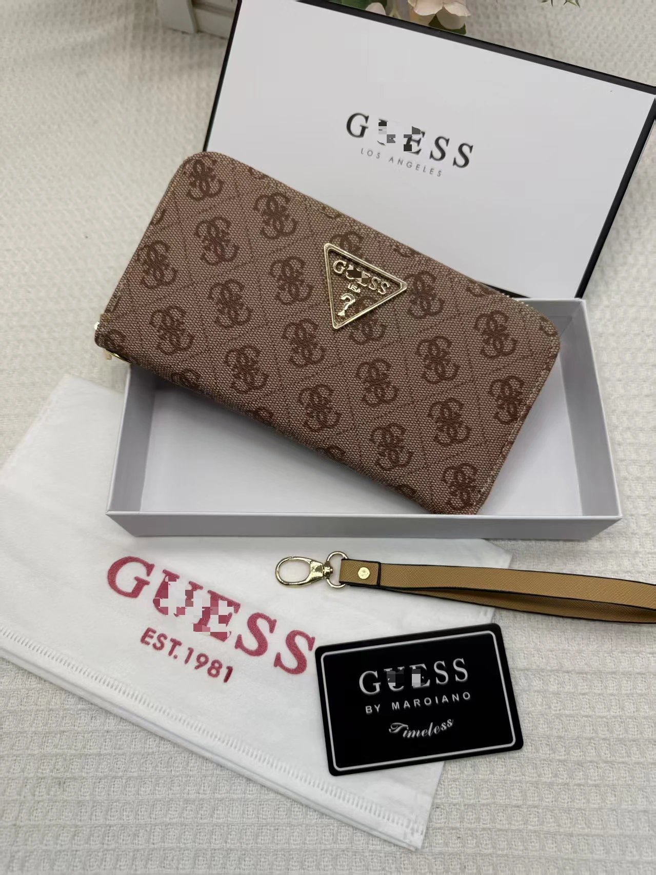 Design Guess Monogram Print Brown Long Wallet with Triangle Logo Long Wallet - 14