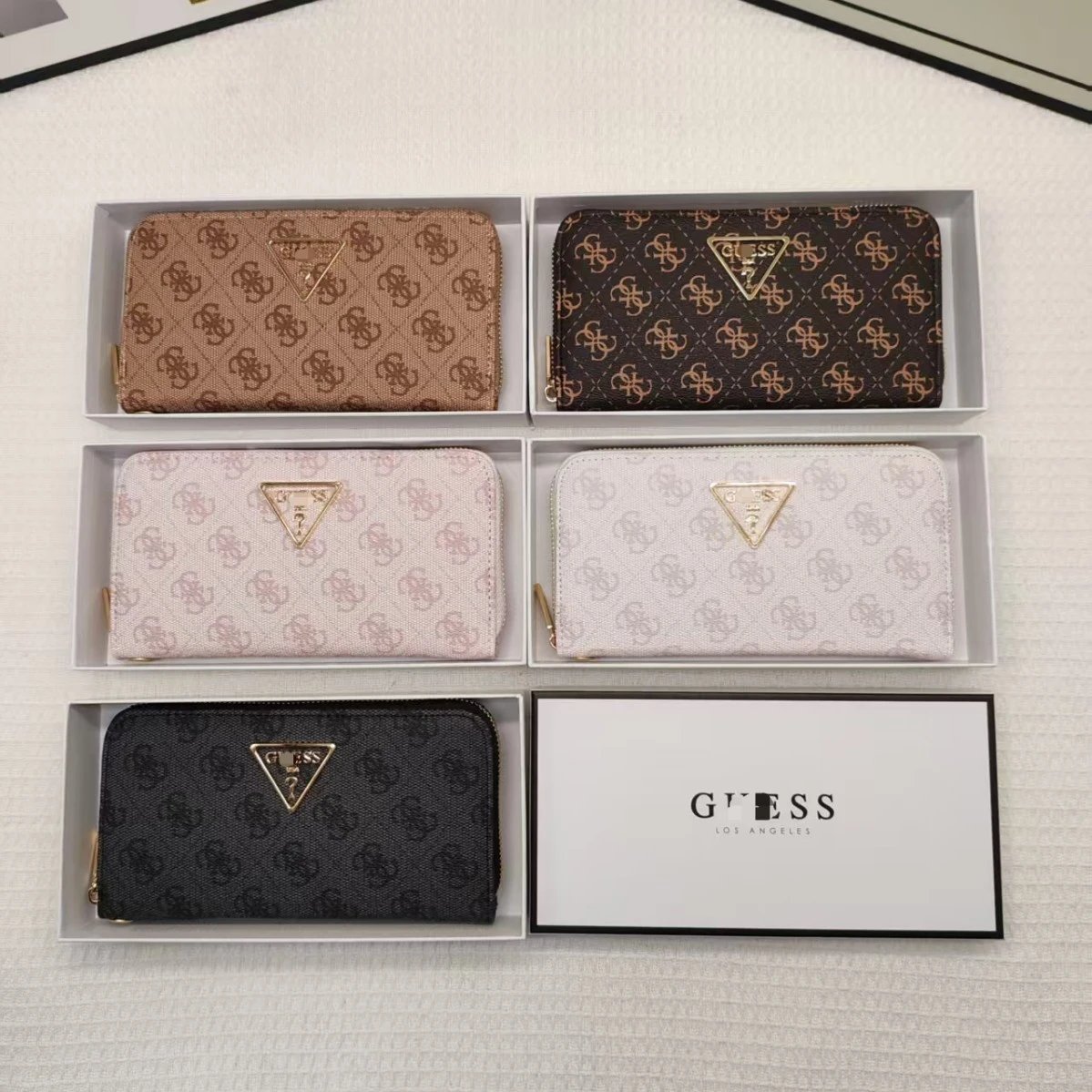 GUESS Monogram Logo Zip-Around Wallet - Brown Tan Pattern - 136727