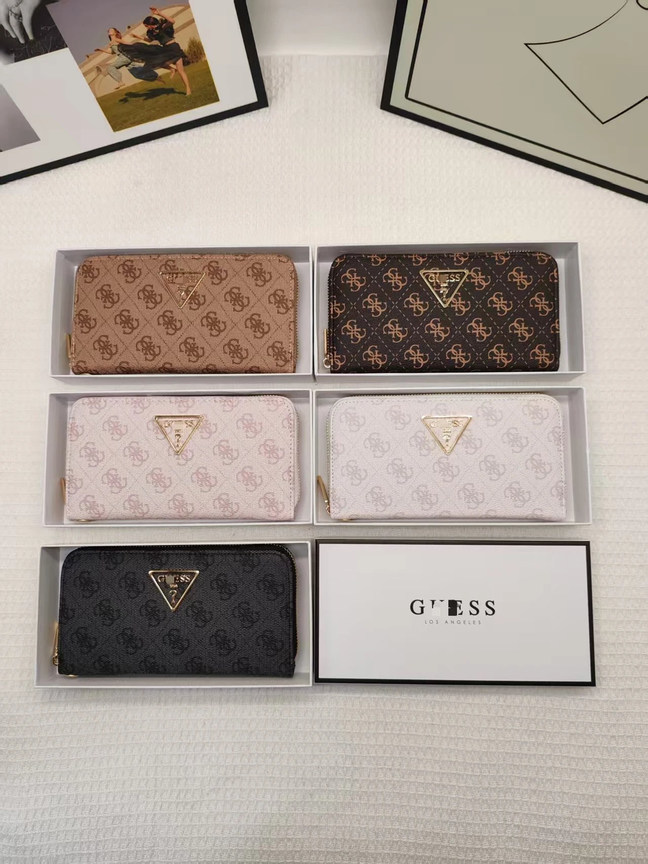 Design Guess Monogram Print Brown Long Wallet with Triangle Logo Long Wallet - 2