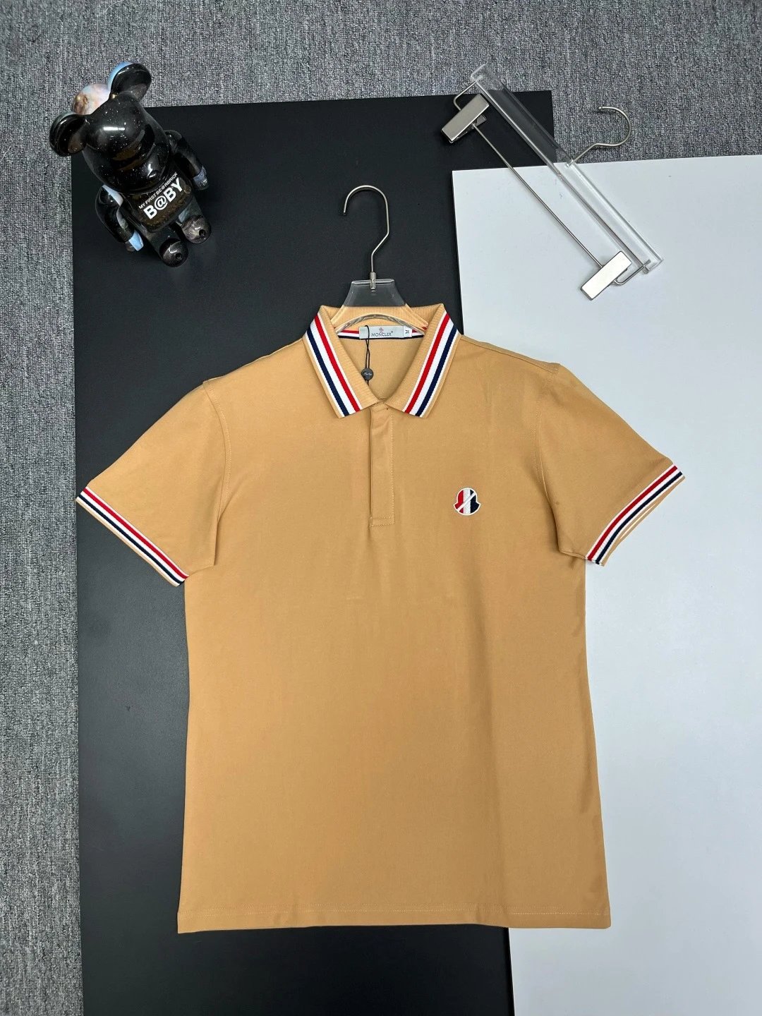 Moncler Logo-Embroidered Navy Polo with Tricolor Trim Tops Polo - 14