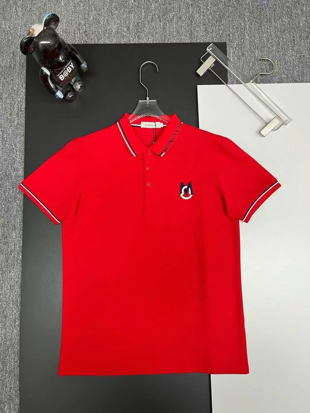 Moncler Logo-Embroidered Navy Polo with Tricolor Trim Tops Polo - 23