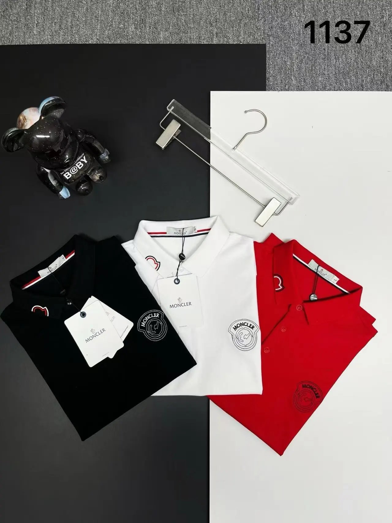 Moncler Logo-Embroidered Navy Polo with Tricolor Trim Tops Polo - 7