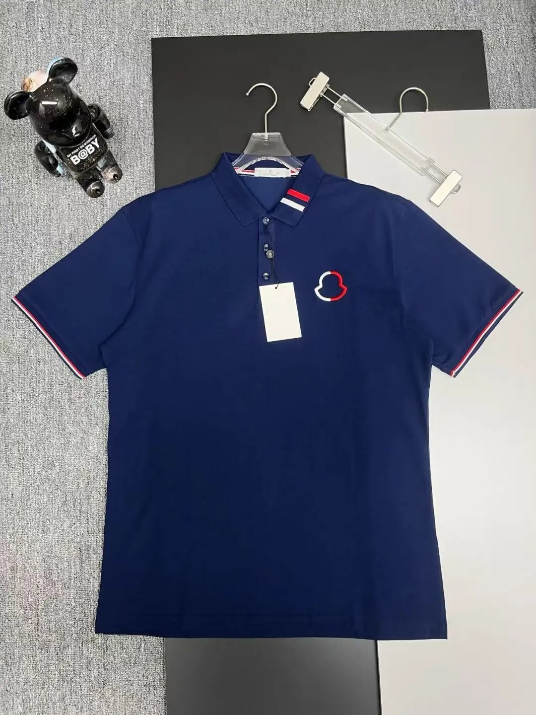 Moncler Logo-Embroidered Navy Polo with Tricolor Trim Tops Polo - 20