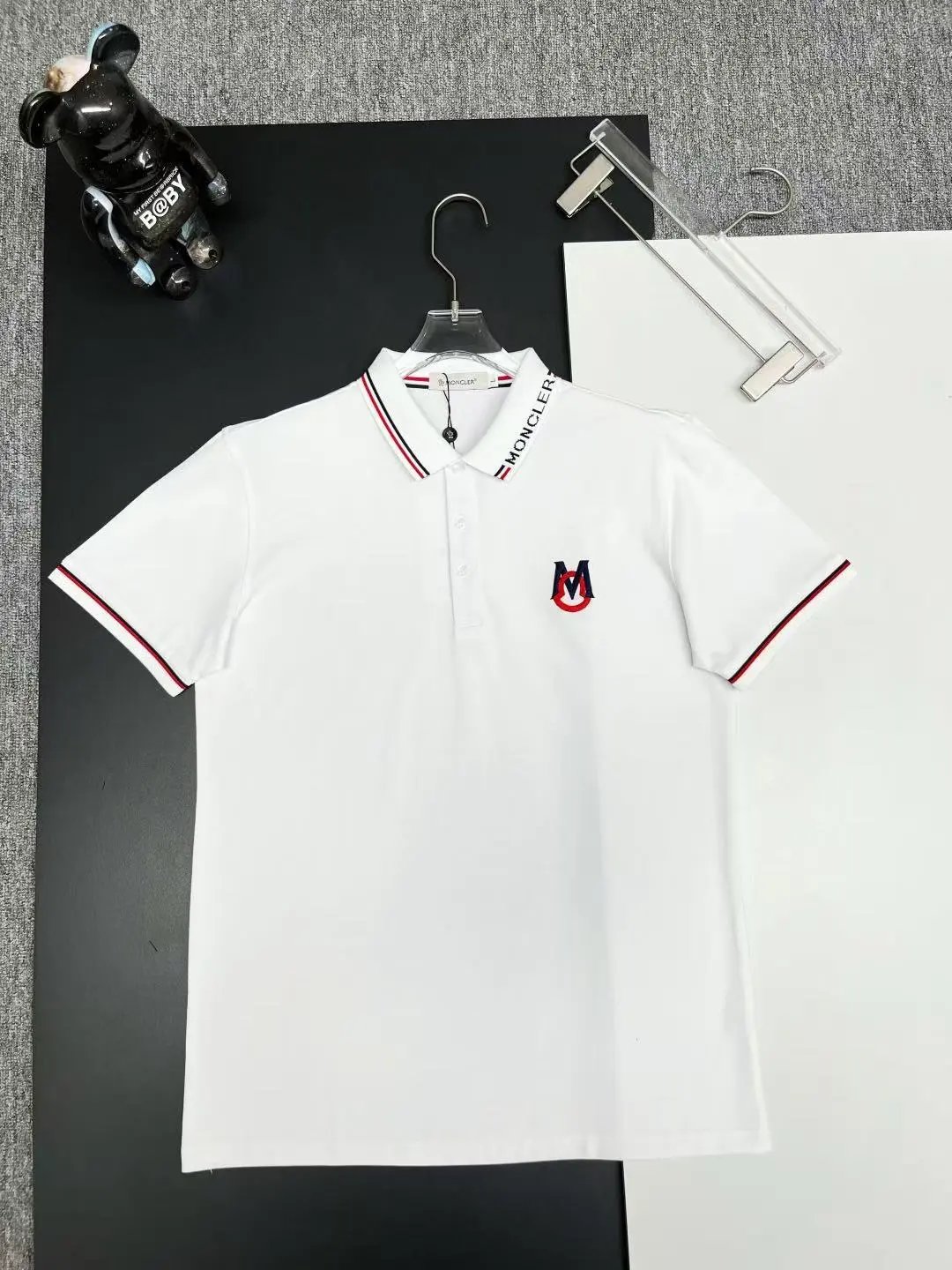 Moncler Logo-Embroidered Navy Polo with Tricolor Trim Tops Polo - 22