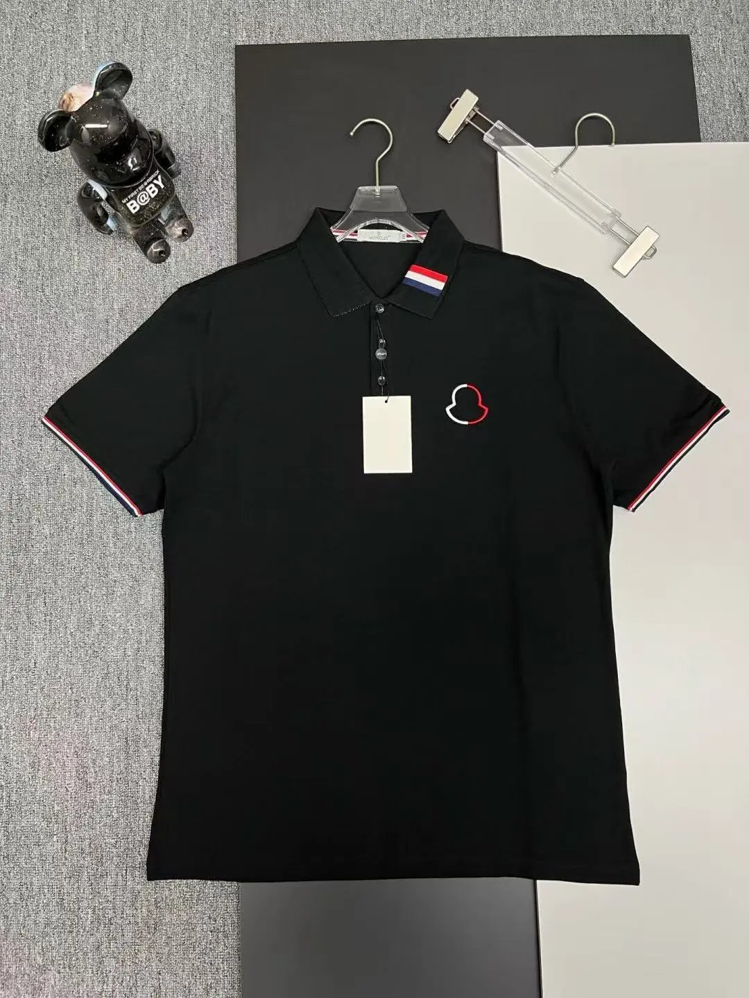 Moncler Logo-Embroidered Navy Polo with Tricolor Trim Tops Polo - 19