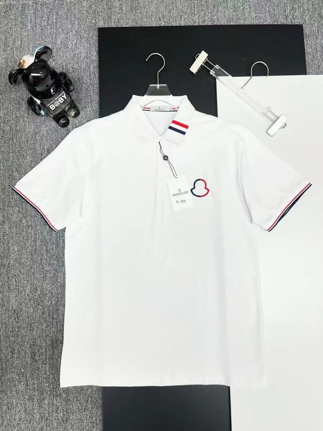Moncler Logo-Embroidered Navy Polo with Tricolor Trim Tops Polo - 21