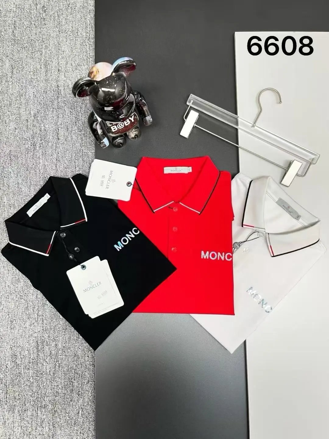 Moncler Logo-Embroidered Navy Polo with Tricolor Trim Tops Polo - 15