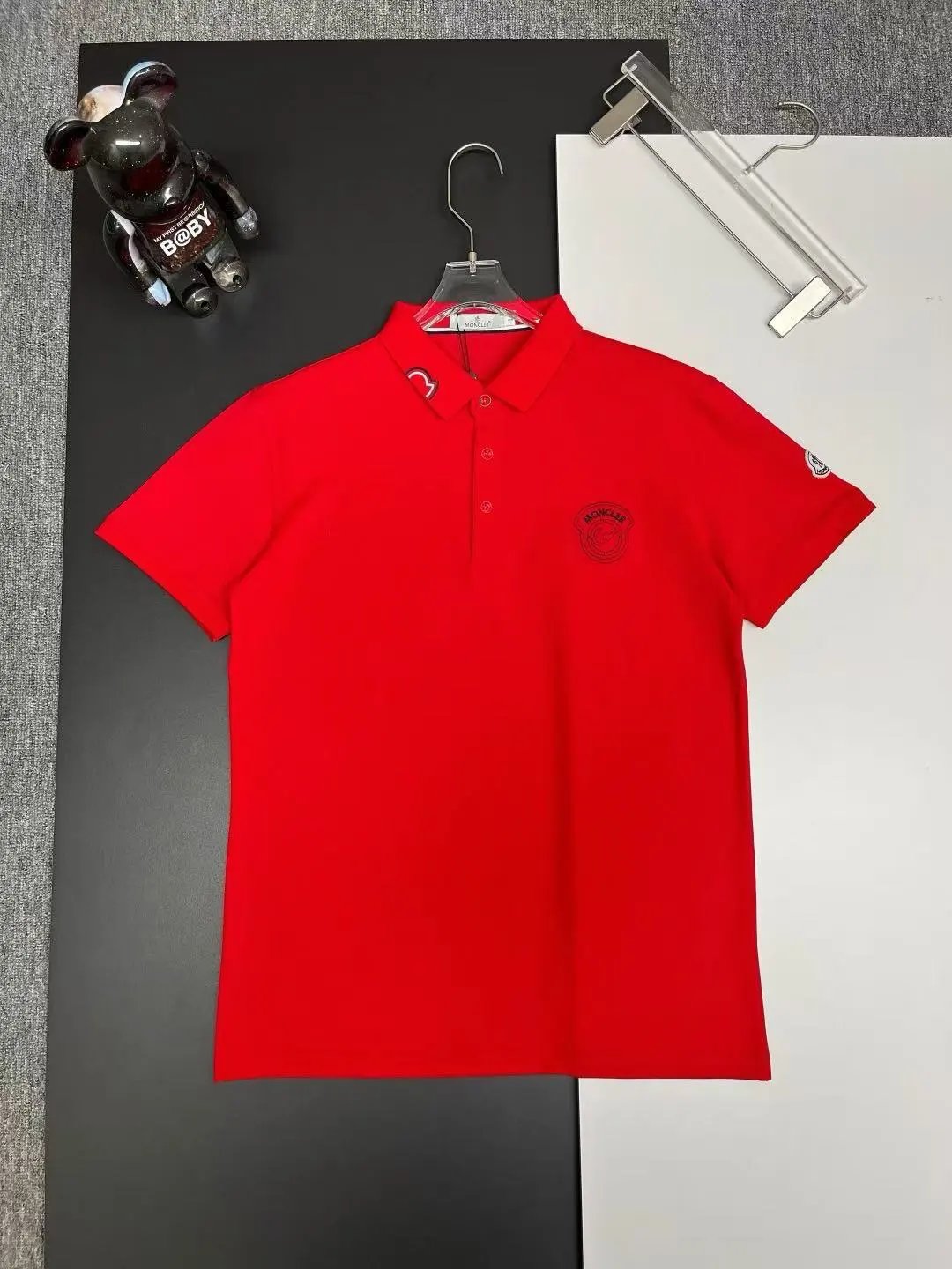 Moncler Logo-Embroidered Navy Polo with Tricolor Trim Tops Polo - 10