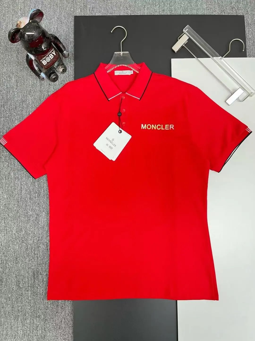 Moncler Logo-Embroidered Navy Polo with Tricolor Trim Tops Polo - 18