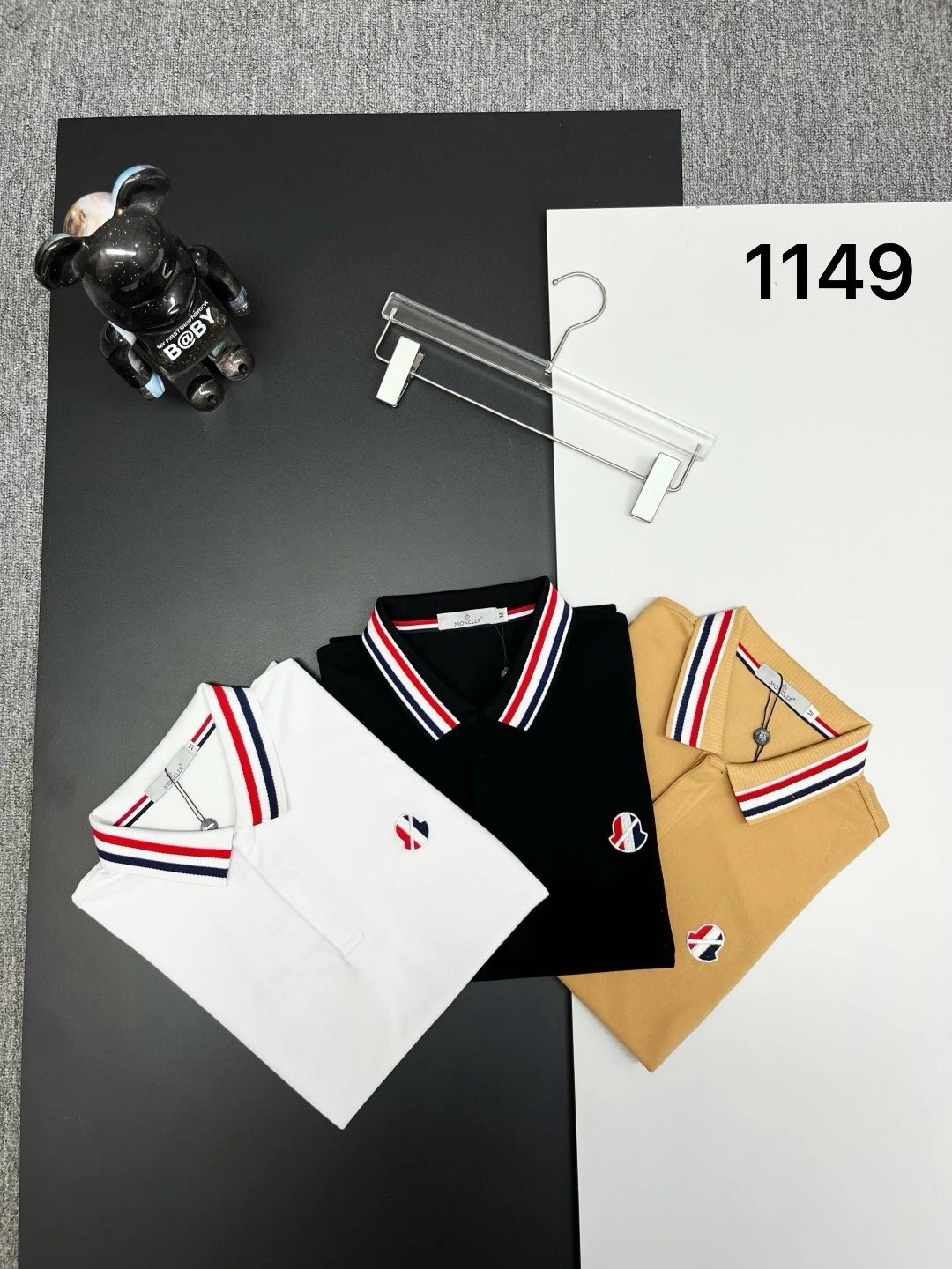 Moncler Logo-Embroidered Navy Polo with Tricolor Trim Tops Polo - 11