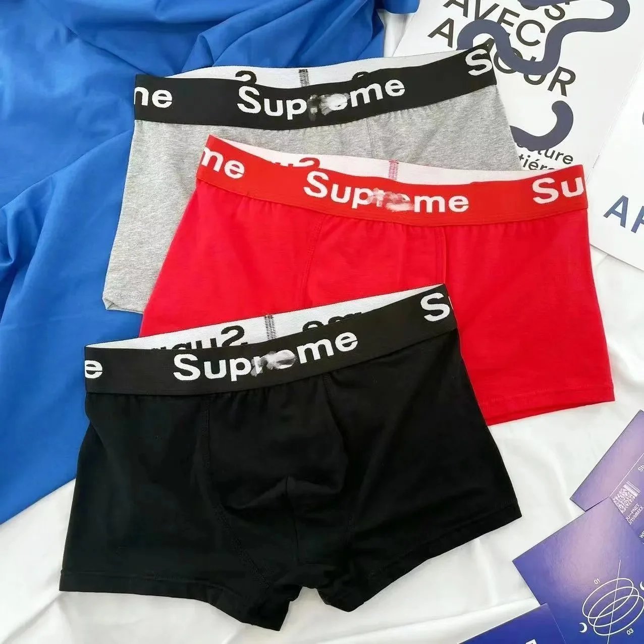 Sup Men's 4-Pack Boxer Briefs (Black + Gray + Red)