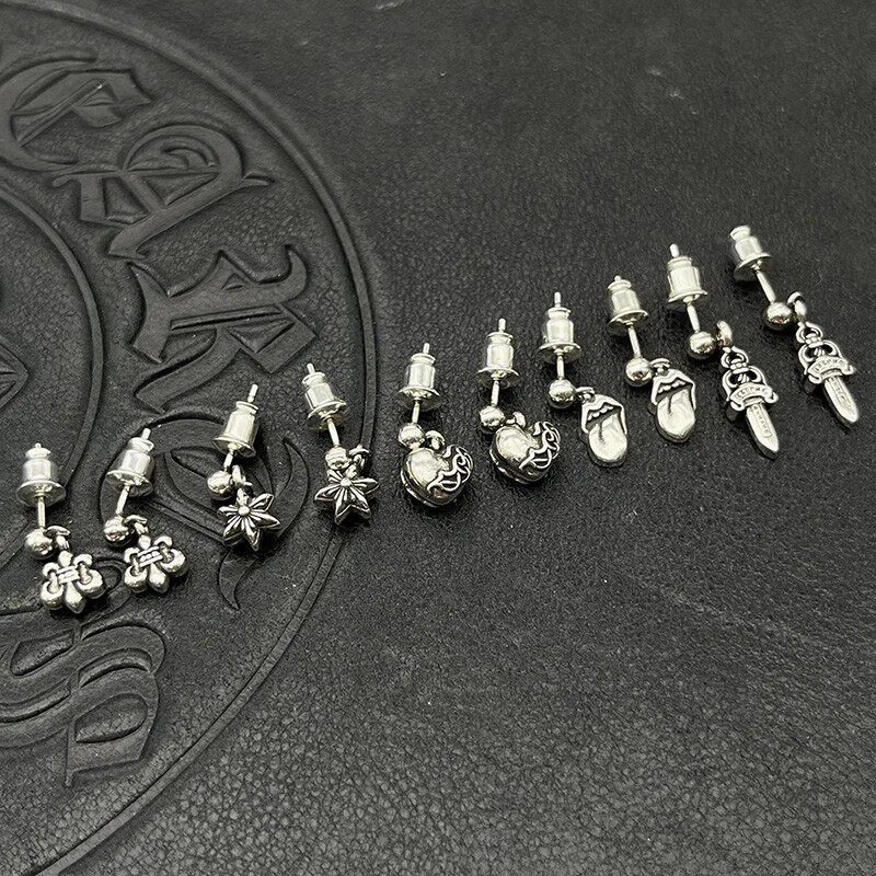 L6 trendy pure silver needle earrings, Thai silver retro peach heart sword, Scout flower exaggerated earrings, niche high-end earrings