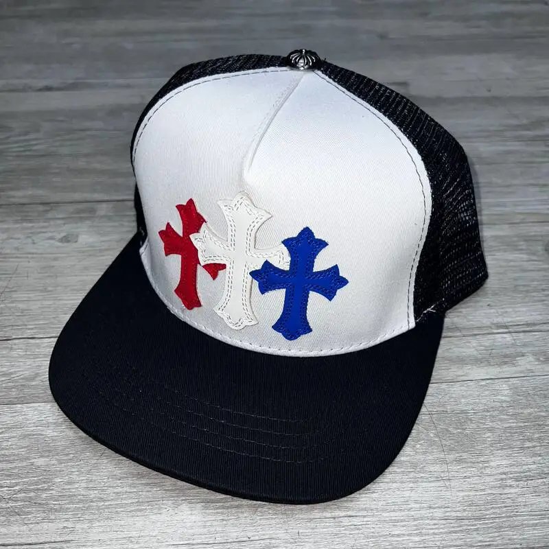 Red, blue, and white leather