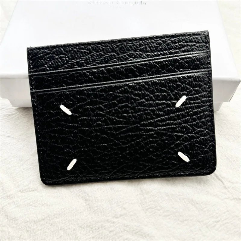 L2-Classic 24SS Top Grain Leather Four-Corner Stitching Multi-Card Wallet Card Holder Litchi Pattern Coin Purse for Men and Women