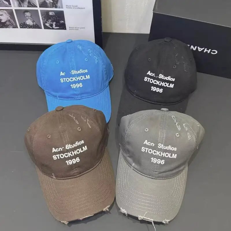 L17-American Retro Baseball Cap Distressed Frayed Edge Casual Dad Hat Sun Protection Breathable Versatile Sun Hat Slimming Face Cap