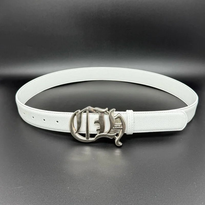 L3- Kolo Minimalist Buckle Belt, Celebrity-Style White Leather Belt, Vintage Fashion Classic High-End Streetwear