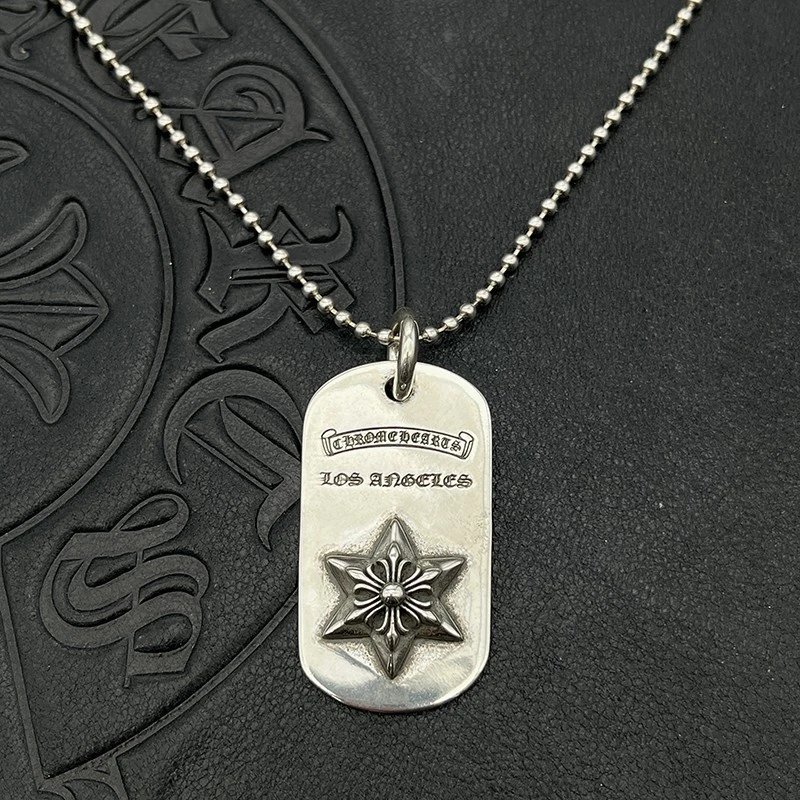 Punk Hip-Hop Thai Silver Vintage Pendant Hexagram Necklace Dog Tag Military Tag Vine Motif Sweater Chain