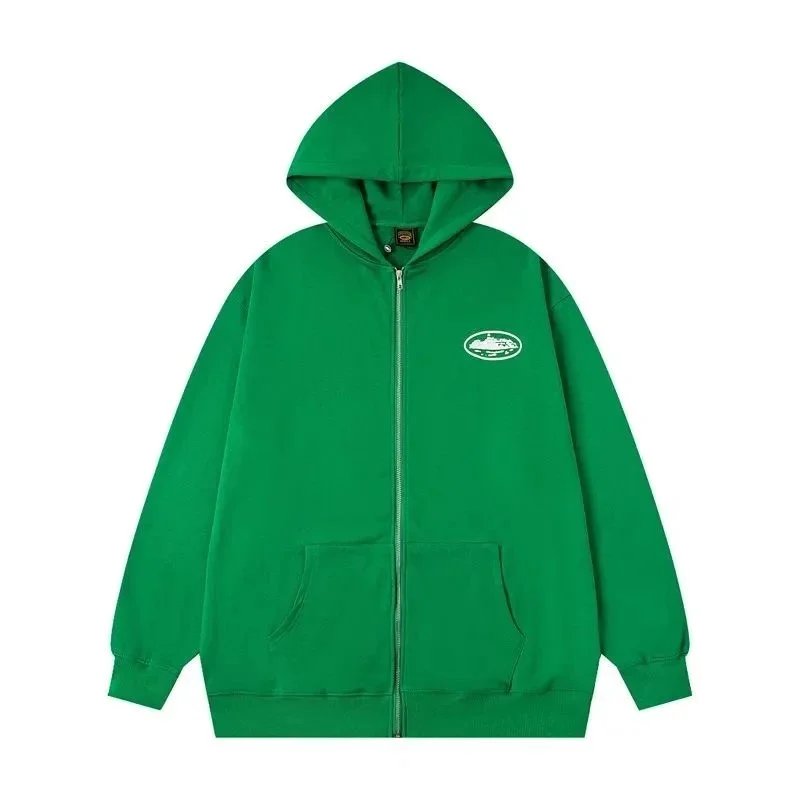 Corteiz Hoodies & Sweatshirts Zip-Up Hooded Sweatshirt with Rules the World Graphic — BB016