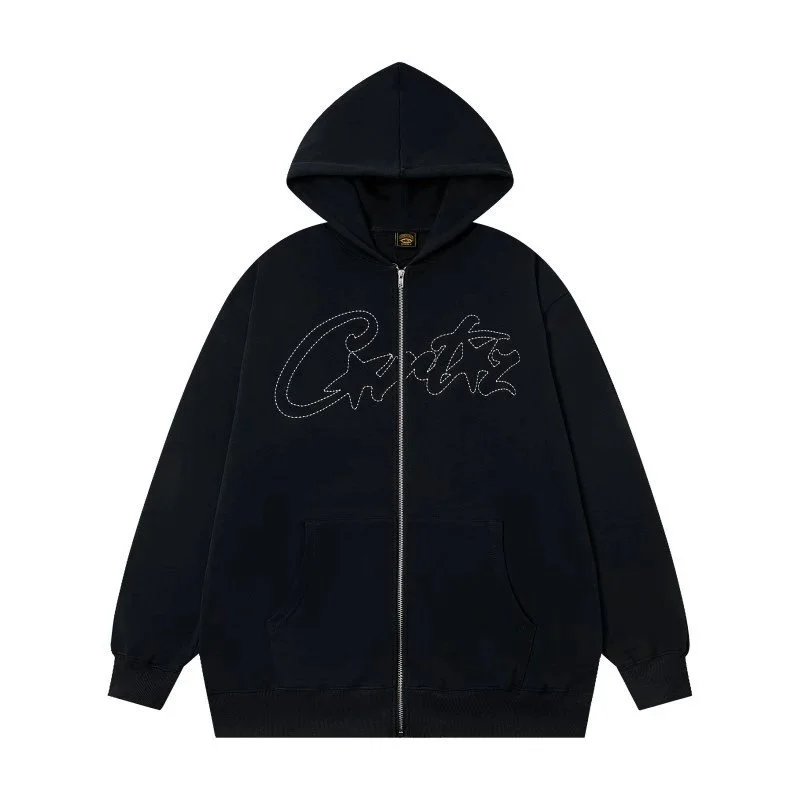 Corteiz Hoodies & Sweatshirts Zip-Up Hooded Sweatshirt with Rules the World Graphic — BB033