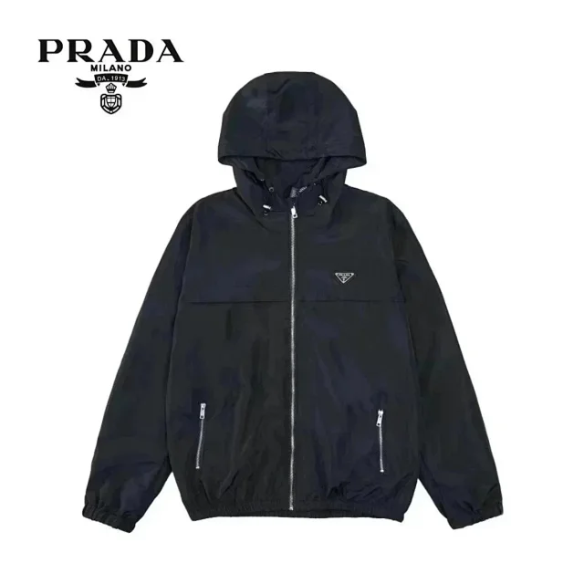 Prada Jackets Hooded zip-up windbreaker jacket with triangle logo plaque product detail image 6