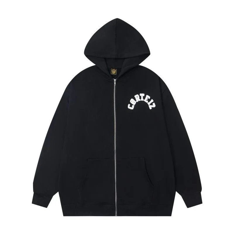 Corteiz Hoodies & Sweatshirts Zip-Up Hooded Sweatshirt with Rules the World Graphic — BB030