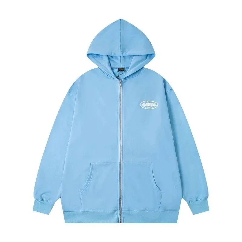 Corteiz Hoodies & Sweatshirts Zip-Up Hooded Sweatshirt with Rules the World Graphic — BB014
