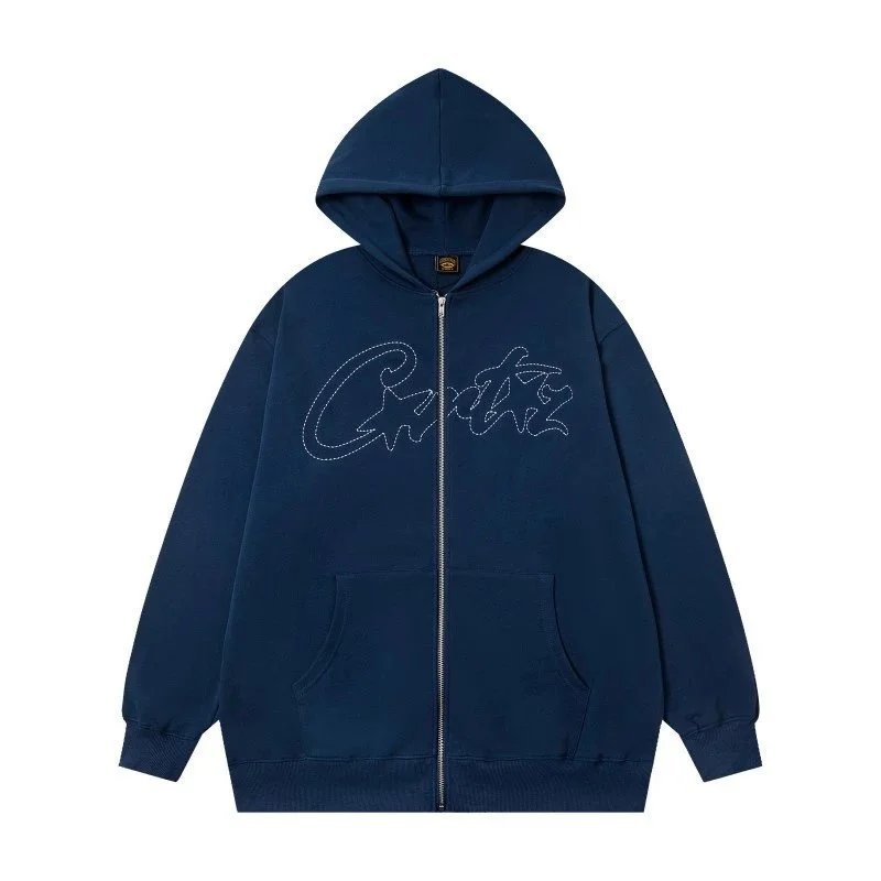Corteiz Hoodies & Sweatshirts Zip-Up Hooded Sweatshirt with Rules the World Graphic — BB034