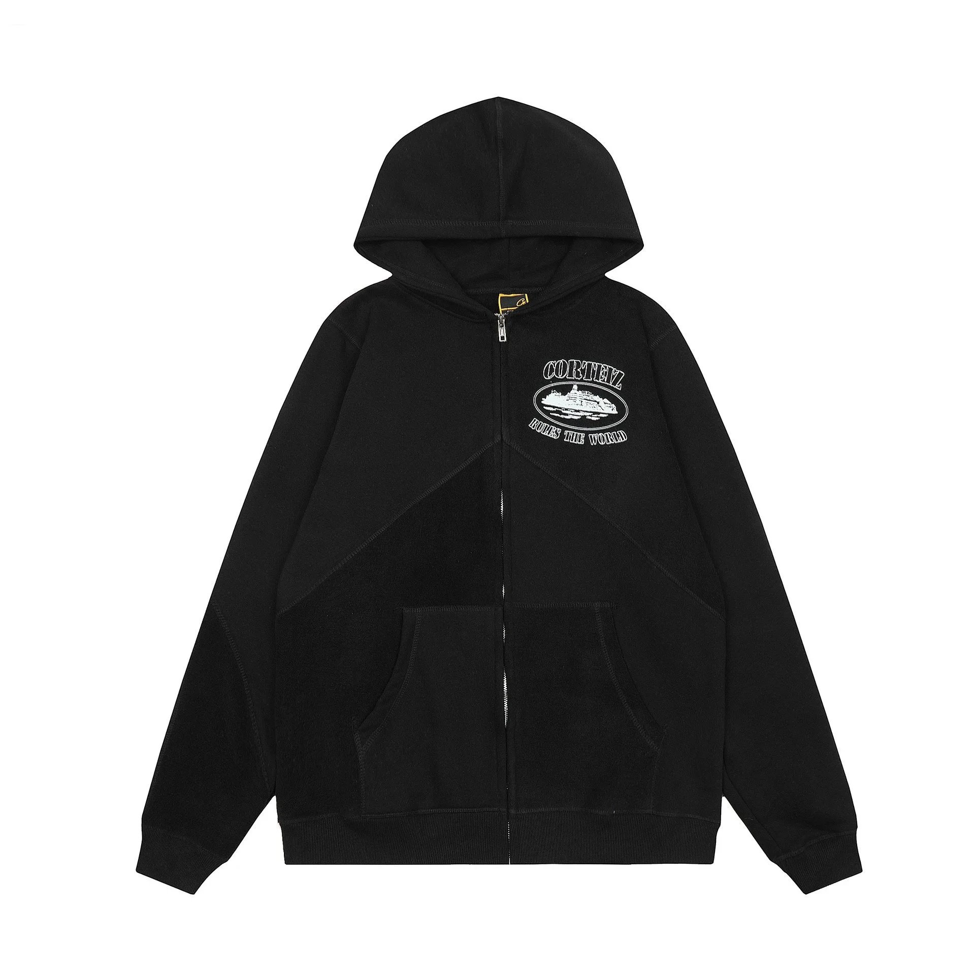 Corteiz Hoodies & Sweatshirts Zip-Up Hooded Sweatshirt with Rules the World Graphic — BB001