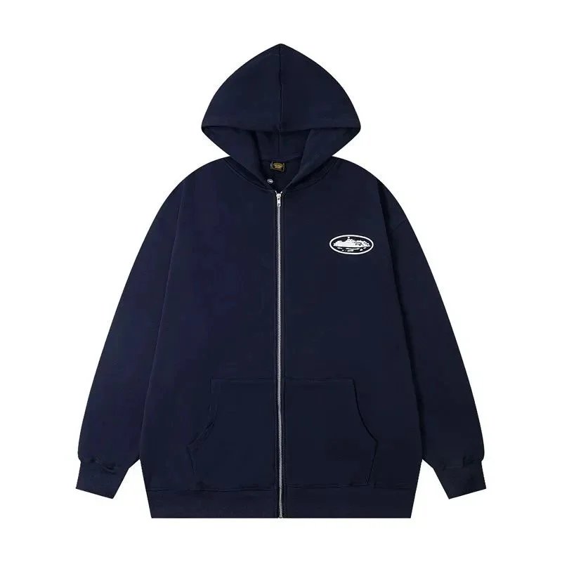 Corteiz Hoodies & Sweatshirts Zip-Up Hooded Sweatshirt with Rules the World Graphic — BB015