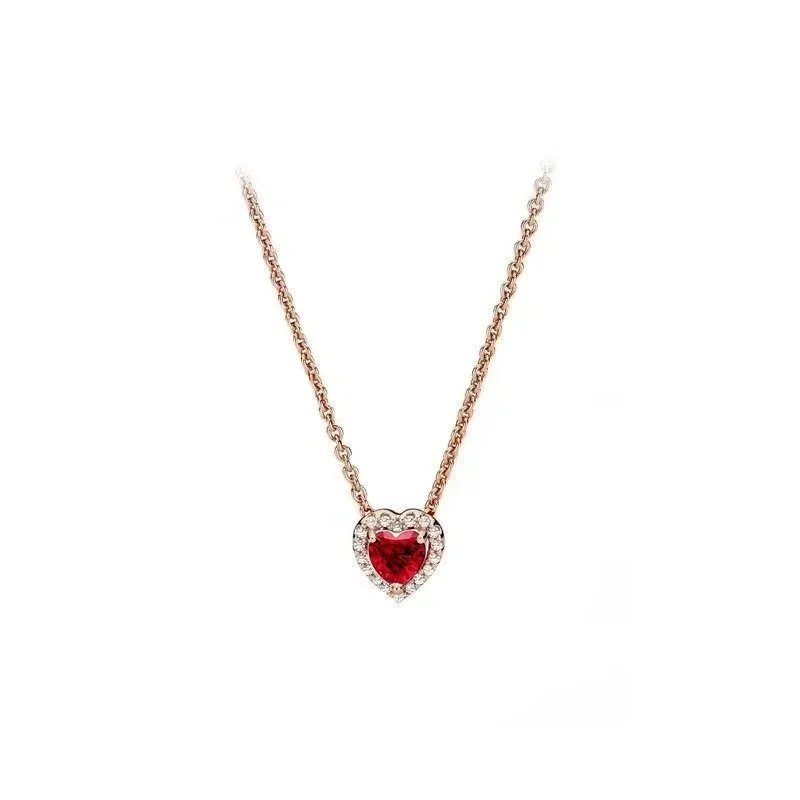 Unbranded Jewelry Heart-Shaped Crystal Pendant Necklace — BB-03 (rose gold red necklace)