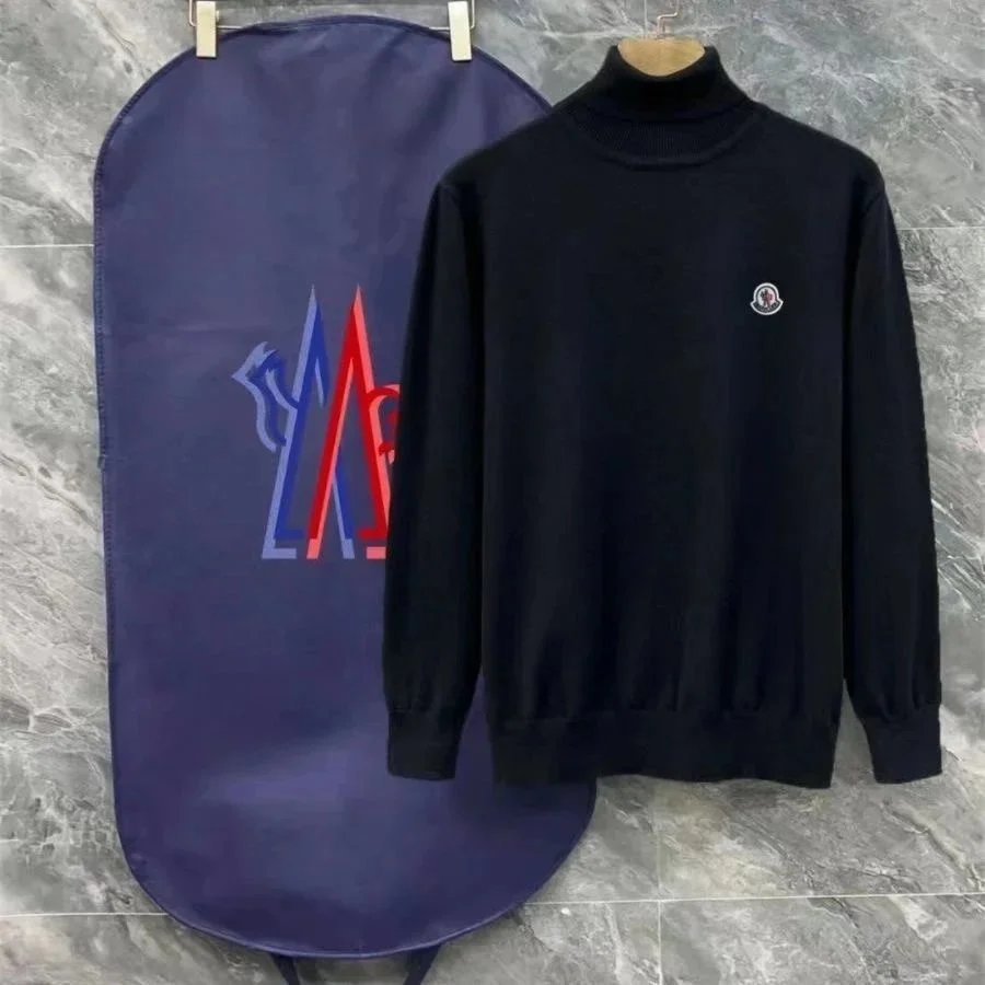 Moncler Knitwear Logo-Patch Crewneck Knit Sweater — 03-Black (Turtleneck)