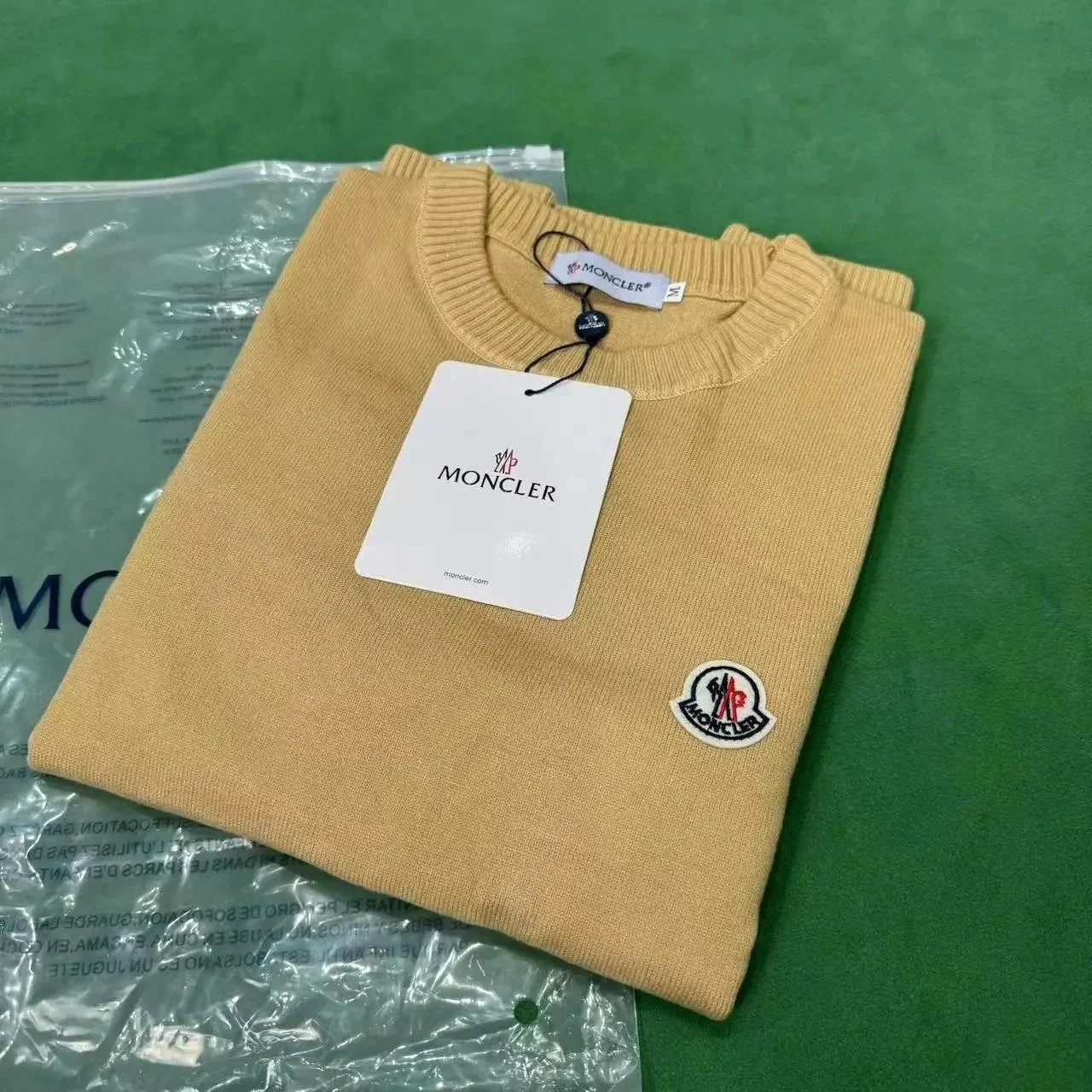 Moncler Knitwear Logo-Patch Crewneck Knit Sweater — 01-Yellow