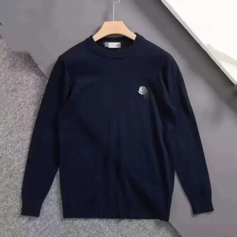 Moncler Knitwear Logo-Patch Crewneck Knit Sweater — 06-Navy Blue